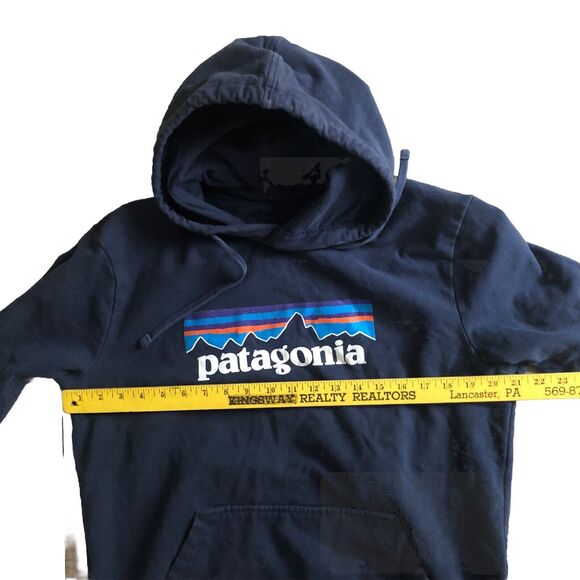 Patagonia P-6 Logo Uprisal Hoodie Sweatshirt Sz M Navy Blue Fitz Roy Thrashed - Picture 10 of 14